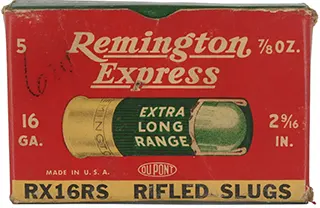 Vintage Box of Remington Express Rifled Slugs
16 gauge, 2-9/16" length